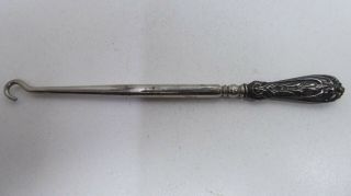 Antique Sterling Silver Button Hook Embossed Handle Wv&s Birmingham A/f