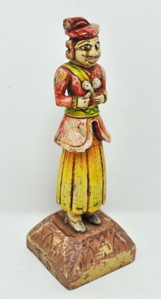 Old Antique Hand Carved Painted Wooden Man Figurine