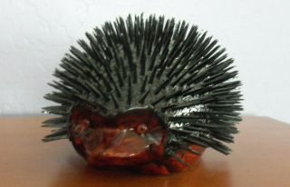 Vintage Ceramic Porcupine Hedgehog Figurine W/real Spikes - Ouch Very Rare