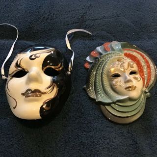 2 Vintage Orleans Mardi Gras Carnival Floral Mask Porcelain,  Rare