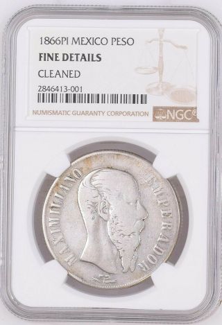 1866 Pi Maximilian Maximiliano Peso Mexico Rare Silver Coin San Luis Potosi