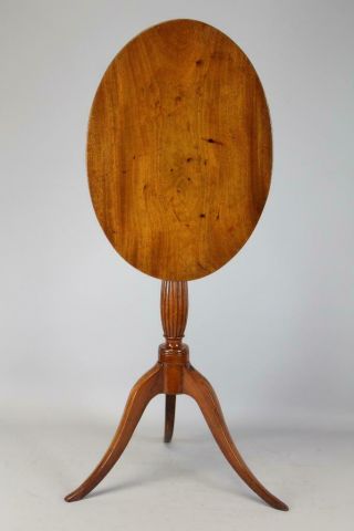 A Rare 18th C Portsmouth Federal Carved Tilt - Top Candlestand Inlaid Legs And Top