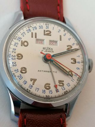 Very Rare Vintage Ruko Antimagnetic Triple Calendar 17 Jewels - Watch - Men’s