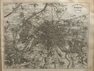 1849 Paris City Plan Antique Map By Joseph Meyer 171 Years Old