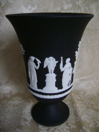Large Rare Wedgwood Black Jasper Ware 7 1/2 " Pedestal Vase