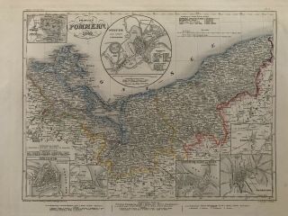 1849 Pomerania Germany Antique Hand Coloured Map By Joseph Meyer