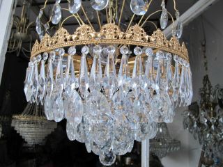 Antique French Big Bohemia Crystal Chandelier Ceiling Lamp 1940 ' s 16 