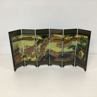 Foldable Oriental Chinese Black Lacquered Screen Scene Qingming Festival 454