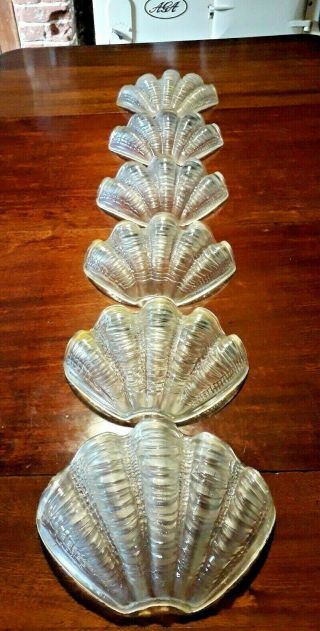 Six Gorgeous Rare,  1930s Art Deco Clam Shell Odeon Glass Lamp Shades