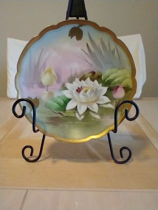 Antique Haviland France Stouffer Hand Painted Water Lily Plate,  Signed,  Marked