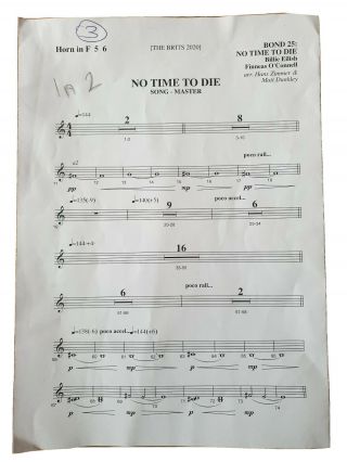 Billie Eilish - No Time To Die - Song Sheet Brits 2020 - Extremely Rare