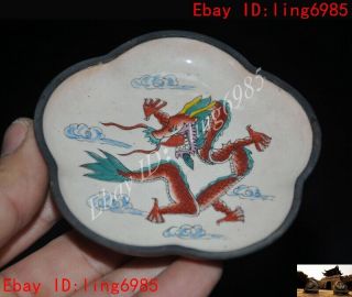 Collect Old Chinese Bronze Cloisonne Dragon Totem Tray Plate Dish