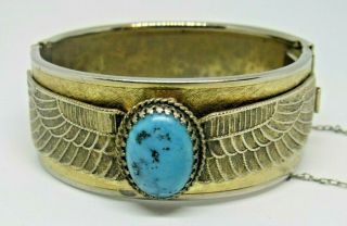 Rare Vintage Egyptian Isis Wings Cuff Bracelet Faux Turquoise