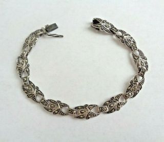 Vintage Su Sterling Silver 925 Ornate Art Deco Design Marcasite Bracelet