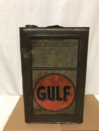Rare Gulf Extreme Pressure Lubricant 5 Gallon Oil Can 1940’s