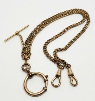 Antique Victorian Gold Gilt Brass Multi Clasp Pocket Watch Chain 3