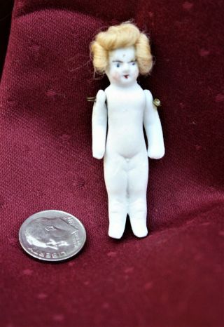Antique 2 " Miniature Bisque Porcelain Doll Jointed Arms German 250