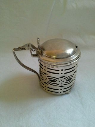 Antique 1904 Solid Silver Mustard Pot With Blue Glass Liner