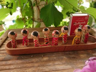 RARE VINTAGE KOKESHI DOLL,  boat with mini kokeshi dolls,  hand painted,  17cm 2