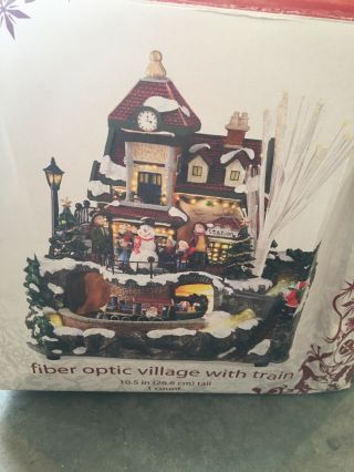 Christmas Fiber Optic Village With Train Rare Target Htf Snowman Tree Town Carol