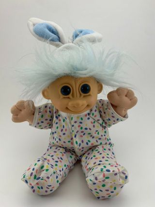 Bugsy - 11 " Russ Blue Hair Easter Bunny Troll Doll.  Vintage Rare Collectible Toy