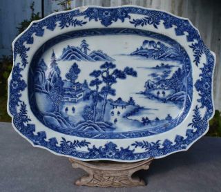 Large 13 " Antique 18thc Chinese Qianlong B&w Meat Dish / Platter
