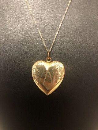 Antique Victorian Art Nouveau Gold Filled Heart Locket Pendant On 10k Chain