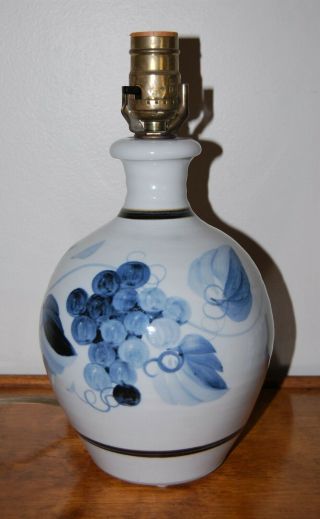 Rare Simon Pearce / Miranda Thomas Blue Handpainted Grapevine Pottery Lamp