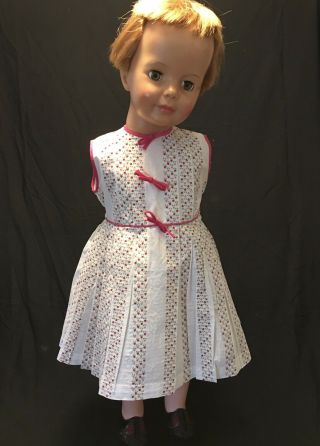 Vintage Dress For Ideal Patti Playpal Fits 35” Doll Floral Print Pleated Dress