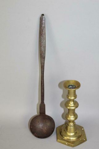 A Very Rare Early 18th C England Wrought Iron Tasting Ladle In Old Surface