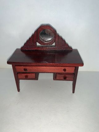 Vintage Dollhouse Miniature Wood Vanity With Mirror And Drawers