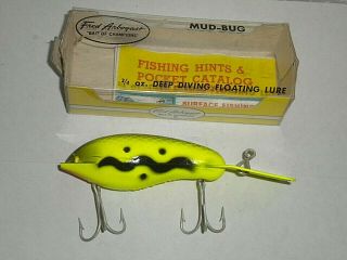 Vintage Fred Arbogast Mud Bug Fishing Lure 3/4 Oz W/ Box In Chartreuse Color