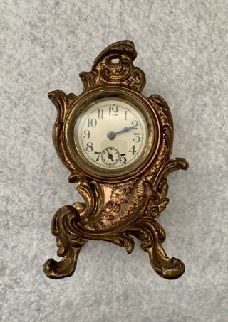 Antique Bronze Mantle Wind Up Clock Ornate Metal Case
