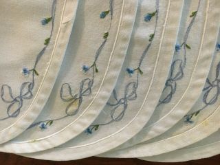 VINTAGE ANTIQUE LINEN HAND EMBROIDERED SET OF 9 PLACEMATS BLUE FLORAL BOWS WHITE 3