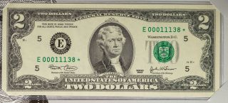 2003 Usa Rare $2 Bill Very Low Serial Number 00011138 Star Note Richmond (dr)