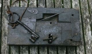 Rare 18th Cent.  Wrought Iron Lock & Key - Stamped With Name