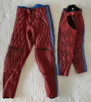 Vintage Leather Bill Walters Leathers 1970s Red Motorcycle Pants Bmx 2 Pc Rare
