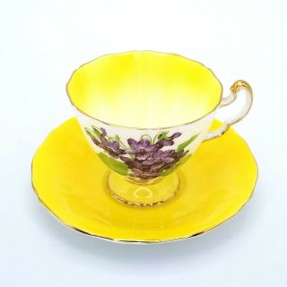 Adderley Fine Bone China Tea Cup & Saucer Violets Flowers Yellow England Rare