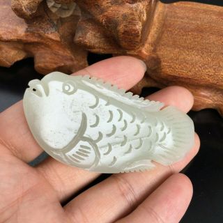 Chinese Antique Jade Hand Double Sided Carved Hetian Jade Fish