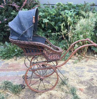 Vintage Antique Wicker Baby Doll Buggy Stroller Carriage