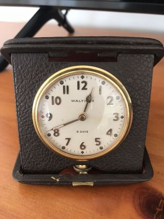 Antique Waltham 8 Day Travel Folding Desk Clock - Brown - Not For Repair