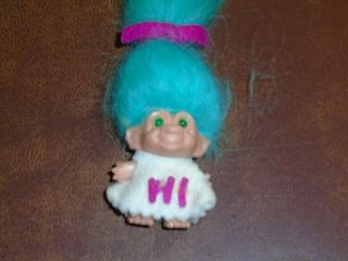 Vintage Scandia 1964 Hi Pencil Topper Pin TROLL DOLL Turquoise Mohair Green eyes 2