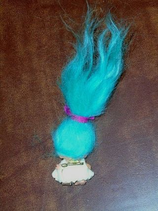 Vintage Scandia 1964 Hi Pencil Topper Pin TROLL DOLL Turquoise Mohair Green eyes 3