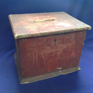 Rare Antique Jury Judiciary Voting Ballot Box Old Red Paint Dovetailed Lock Box