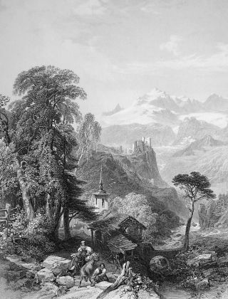 Switzerland Val St.  Nicola Pennine Alps Near Simplon Pass - 1875 Antique Print