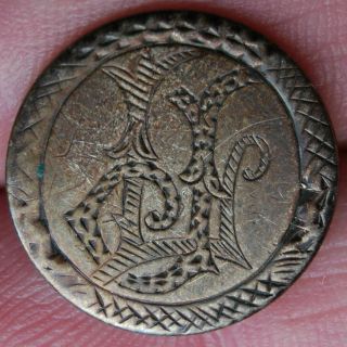 Antique Love Token Button Engraved With Initials Lj On 1875 Seated Liberty Dime