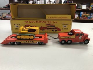 Rare Matchbox King Size K - 8 Prime Mover&transporter W/caterpillar Tractor W/box