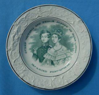 Very Rare Early Queen Victoria & Prince Albert Commemorative Pottery Plate 1840