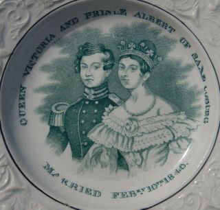 Very Rare Early Queen Victoria & Prince Albert Commemorative Pottery Plate 1840 2
