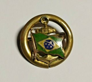 Antique And Rare Enameled Lapel Pin Badge From Brazilian Navy